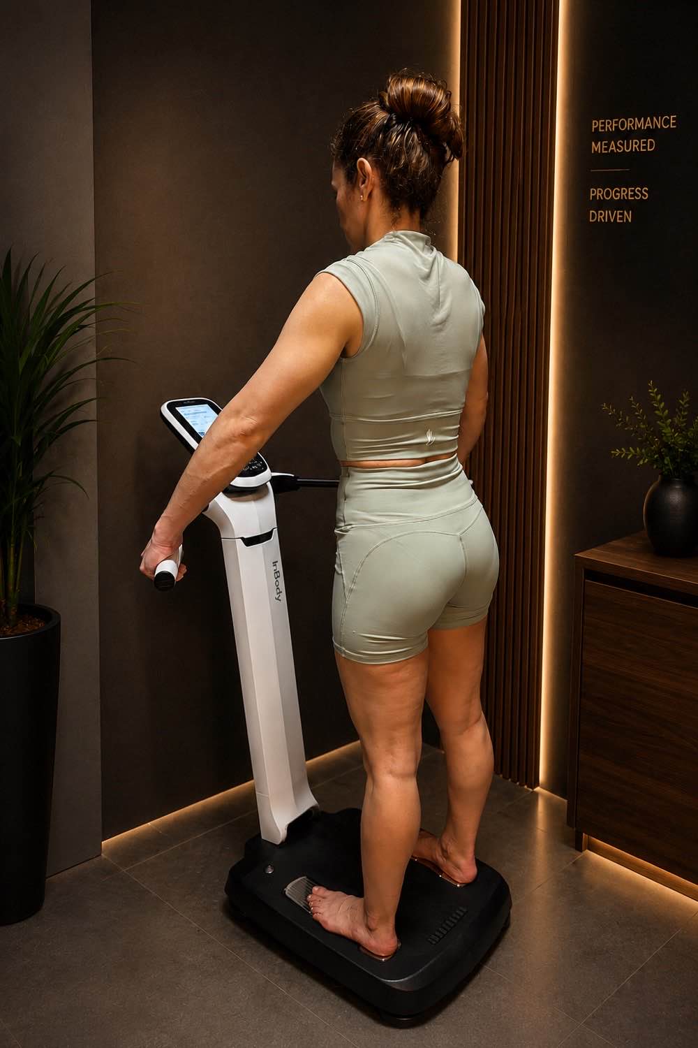 Cliente realizando medición InBody 380 en NEXO Functional Bodybuilding Panamá